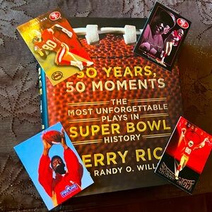 Jerry Rice Book (large hard back)and 4 collectors cards 🏈 50 years/ 50 moments